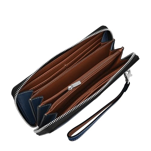 Image of Fossil Women's Wallet, Lennox Leather Zip Around Clutch Wallet for Women, Insignia Blue