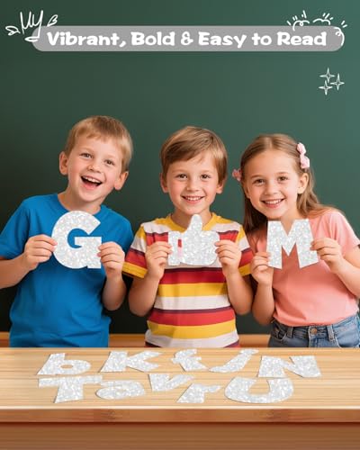 Image of 249 Pcs Glitter Bulletin Board Letters, Numbers and Punctuation 4 Inch | Cut Out Letters for Bulletin Board Decorations, Poster Board Letters Alphabet Cutouts for Classroom Wall Decor (Sliver)