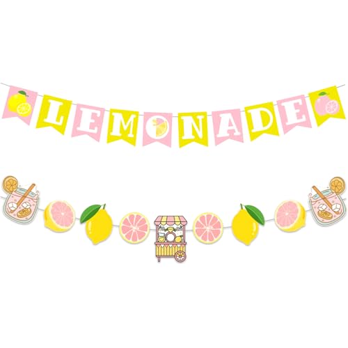 Neyeidru Lemonade Sign Banner for Lemonade Stand Decorations Lemon Garland for Summer Party Decor