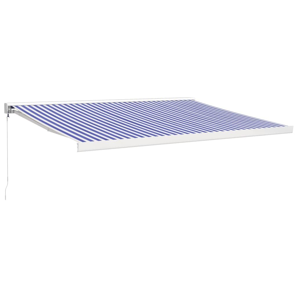 Markiza z ramieniem przegubowym do montażu na ścianie, odporna na działanie promieni UV, na balkon i taras, z aluminiową ramą, zwijana markiza tarasowa, 4 x 3 m, w kolorze niebieskim i białym jako