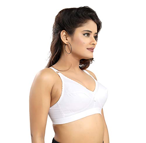 Image of Fabme Women's Seamed, Non-Wired, Non-Padded, Full Coverage Bra (White) (Pack of 1)