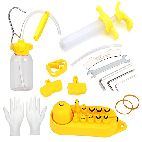 POENVFPO Kit de Purga de Frenos de Bicicleta Kit de Purga de Aceite Mineral de Freno Hidráulico de Plástico con Jeringa de Embudo y 12 Adaptadores Juego Completo de Herramientas de Reparación para