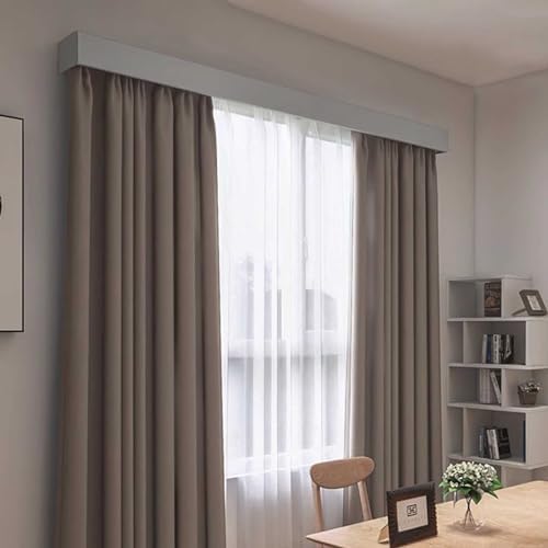 Premium Adjustable Curtain Rod System, 14.1ft Window Track with Cover Valance, 2 Detachable Slide Rails, Ideal for Living Room (White)