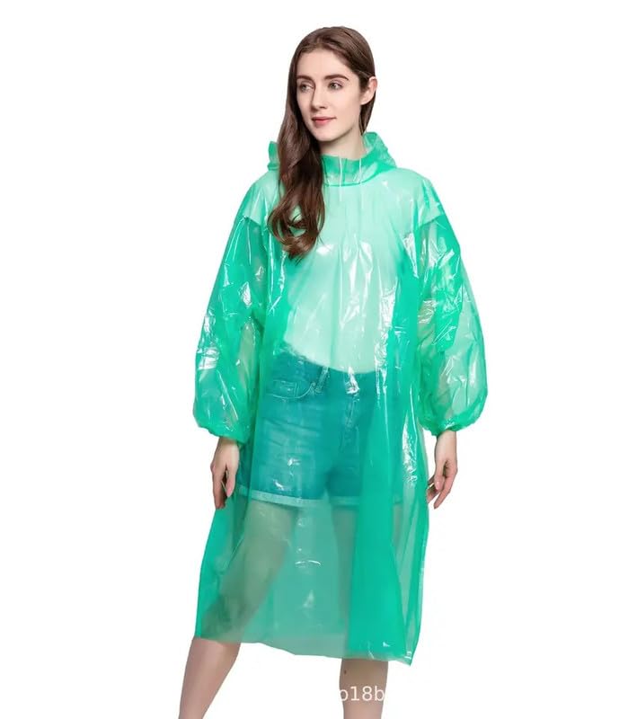 dressify PVC Transparent Water Proof Reusable Poncho/Raincoat/Rainwear with Hoodie & Travel Pouch (Multicolor, Free Size) Green Color-picture-44