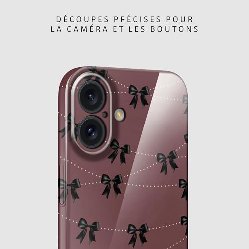 Coque iPhone 16 fine contre les rayures d'objectif avec motif Rouge Noir Boucles