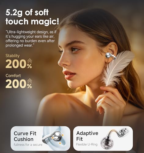 Image of King Lucky Next-gen Clip on Earbuds Open Ear Wireless Bluetooth 6.0 Headphones with Mic,50H Play,ENC,IPX5 Waterproof,Sports Ear Buds,Comfortable for Small Ears&Fitness,Run (Silver, Standard)