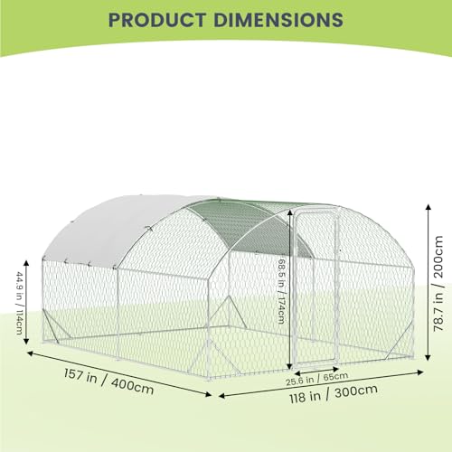 CuisinSmart Large Metal Chicken Coop, Dome Chicken Coop with Upgrade Tri-Supporting, Chicken Run with Waterproof and Anti-UV Cover, Large Chicken Coop for Outdoor Duck Rabbit (13.1\'L x 9.8\'W x 6.5\'H)