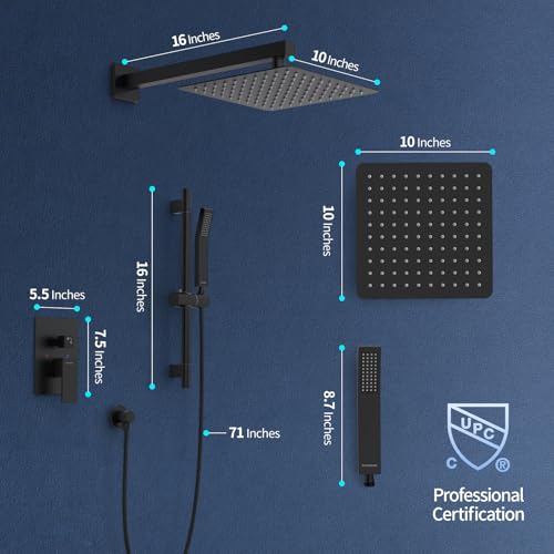 Image of SR SUN RISE 10 Inch Square Shower System with Slide Bar,Matte Black
