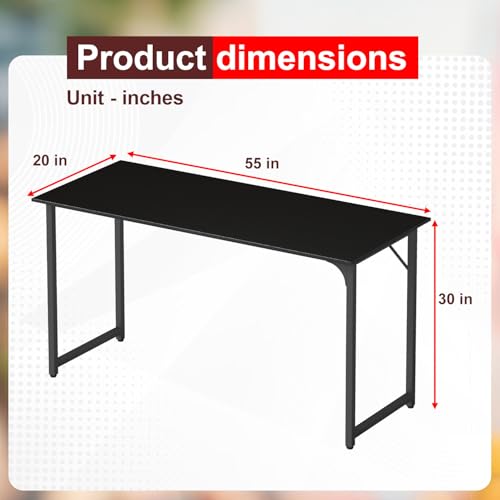 Image of PayLessHere | 55 Inch Computer Desk | Black | Office Desk with Metal Frame, Adjustable Feet | Water-Resistant, Scratchproof Surface | Sturdy Writing Table for Home Office or Study | Pack of 1