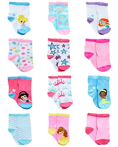 Disney Baby Girls Minnie Mouse Character Design Socks 12 Pack (Newborn and Infants) (Disney Princess, Age 12-24M)