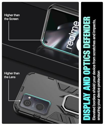 Image of WOW IMAGINE Shock Proof Back Case Mobile Cover for Realme 9I 4G | Back Cover Case (Tough Armor | Hybrid PC + TPU | Ring Holder & in-Built Kickstand | Black)