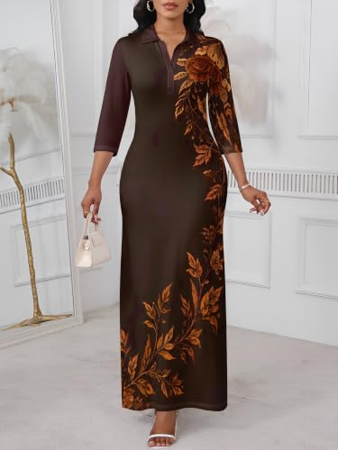 Image of PinkPatty Women's Casual 3 /4 Sleeve Polo V Neck Bodycon Maxi Dress