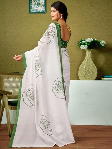 Image of Satrani Women's Chanderi Cotton Printed Ready To Wear One Minute Pre Pleated Readymade Saree with Unstitched Blouse Piece