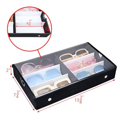 Image of Ikee Design Large 6 Slot Eyewear Storage Organizer Box Display Case Holder, Durable Eye Glasses Storage for Eyeglasses, Watches and Jewelry 13 3 /8 W x 7 3 /4 D x 2 1 /4 H in, Black