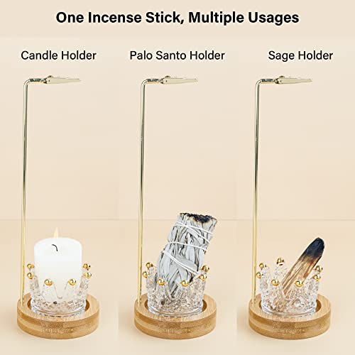 Zenbless Incense Holder For Sticks, Anti-Ash Flying Incense Burner, Bamboo Insence-Stick Holder With Removable Crown Glass Ash Catcher Brass Incense Stick Stand, Decoration For Meditation Yoga Room #TOP4