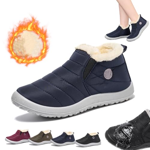 Lyoveu Botas De Invierno Boojoy,Mujer Botines De Nieve Antideslizante, Women's Flat Fluffy Ankle Boots, Winter Warm Anti-Slip Ankle Booties, Waterproof Slip On Outdoor Fur Lined Snow Shoes for Women