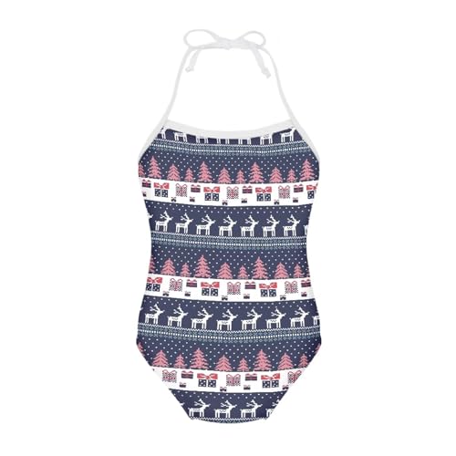 Image of Girls One Pieces Christmas Swimsuit Cute Swimwear Bathing Suits Beach Sport Halter Swimwear Vacation Pool Party Size