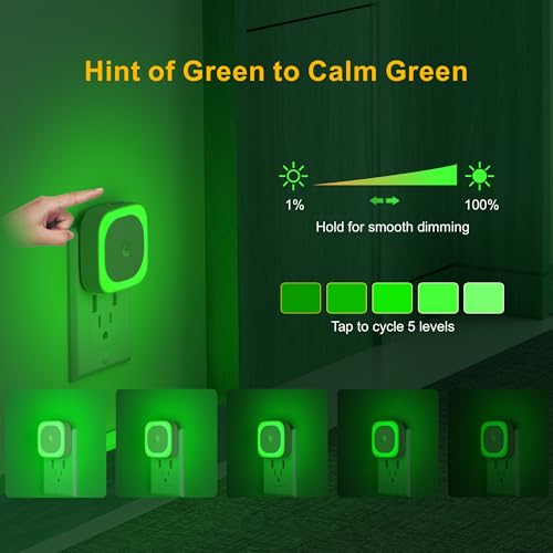 Image of YUNLEX 2 Pack Plug in Night Light with Motion Sensor & Dusk to Dawn Sensor, 3 Sensor Modes, Auto ON /Off, Dimmable Reflected Light, Calming Green LED for Home Office, Hallway, Bathroom