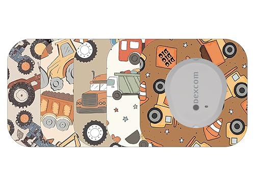 Glucomart Mini Adhesive Patches for Dexcom G7, Stelo & Infusion Sets – 5-Pack Waterproof, Sweatproof CGM Overpatches – Hypoallergenic CGM Sensor Patches (Vehicles)