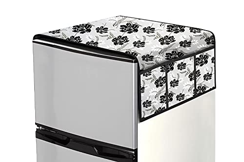 Image of Stylista Refridgerator top Cover Suitable for Samsung RR21C2F25HT /HL, 189 Liter Fridge, Dimension (WXD) 71x109 CM, IndianFloral Pattern Grey