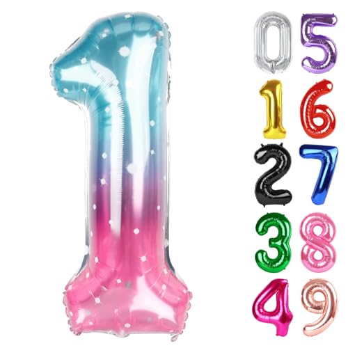 Image of Starry Sky Number 1 Balloon 40 Inch, 1st Birthday Balloon First Birthday Decorations, Shiny Starry Sky Party Supplies