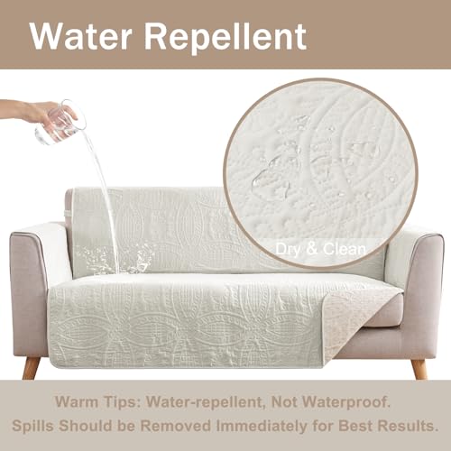Image of Quilted Grand Sofa Covers for 4 Cushion Couch, Couch Cover for Grand Sofa Washable, Soft Cozy Couch Protector, Oversized Grand Sofa Slipcovers Water-Repellent (Grand Sofa 98 inch, Ivory White)
