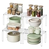 YUNEASELF Clear Cabinet Organizer: Acrylic Shelf Riser Set of 4 for Kitchen Pantry Organizers and Storage - Countertop Spice Rack for Cabinet - Stackable Display Shelf Decor for Gift