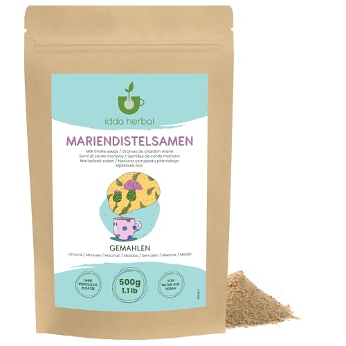 IDDA Herbal Mariendistelsamen Pulver 500g, Mariendistel Samen gemahlen, Mariendistel Pulver
