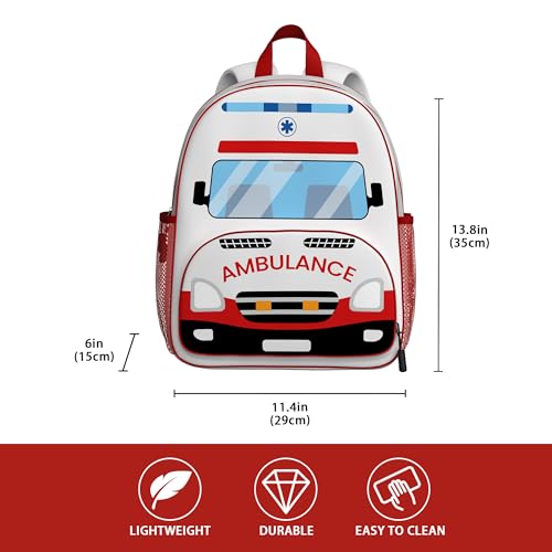 Ambulance Toddler Backpack for Little Kids Water Resistance Kindergarten Preschool Bags Children Schoolbag Cute 3D Animal Cartoon Backpacks Gifts for Baby Boys Girls3