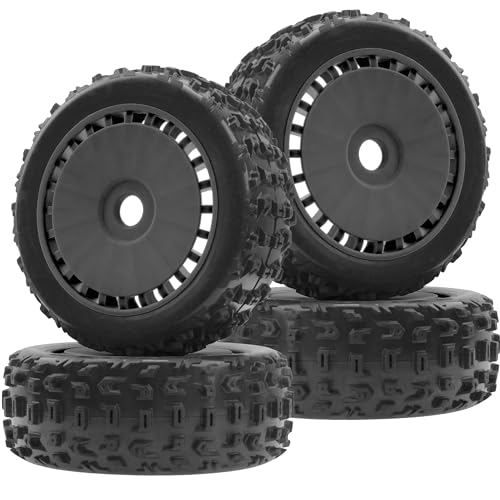 ShareGoo OD 4.64\" 1/8 RC Buggy Rubber Tires w/Plastic Wheel Rims 17mm Hex Compatible with Arrma 1/8 Typhon 6S 3S BLX Talion 6S BLX Redcat Team Losi HPI HSP Kyosho MP10 1/8 Off-Road RC Buggy (Black)