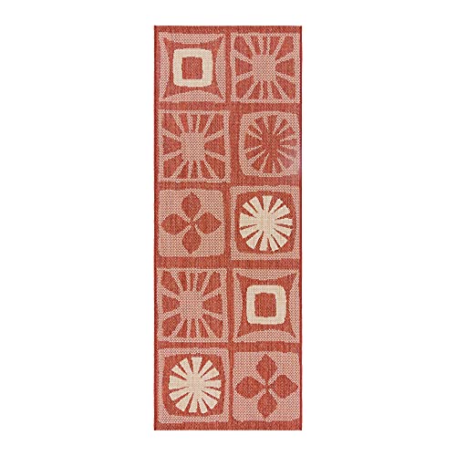 Gertmenian Indoor/Outdoor Kona Coast by Reyn Spooner Runner Rug - 2x6 Runner, Stain & UV Resistant, Ideal for Deck, Patio, Poolside Rooms - Hawaii Abstract Tile, Red, 46667
