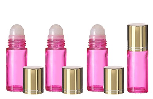 Grand Parfums Luxury Upscale Pink Jumbo Extra Large 30ml Roll On with Gold or Silver CapsEmpty Glass Bottles for Essential Oils Refillable 1 Oz Glass Roller 4 Pack Pink Glass 30 ml (Gold Caps)