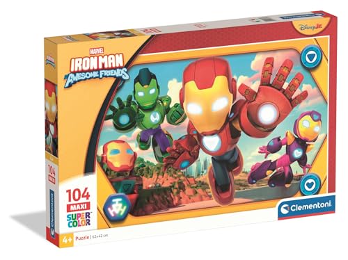 Clementoni - Puzzle Marvel Iron Man and his Awesome Friends, 104 Pezzi, Bambini 4+ Anni, Colorata Illustrazione dei Personaggi del Cartone Animato, Idea Regalo, Made in Italy, 62x42 cm, 23778