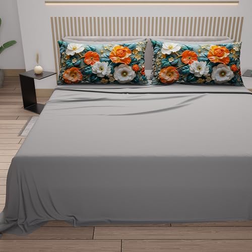 PETTI Artigiani Italiani - Lenzuola in Cotone con Federe in Stampa Digitale, Lenzuola Letto Singolo, Completo Letto Singolo, Floreale 18 Grigio Scuro, 100% Made in Italy - Immagine 2
