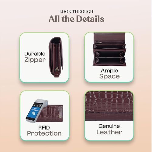 HAMMONDS FLYCATCHER Genuine Leather Wallet for Woman with 8 Card Slots - Clutch Purse for Women, Ladies Wallet for Women Stylish, Ladies Purse for Women Wallet, Purse for Woman - Croc Brown 4 41s77mrAmyL