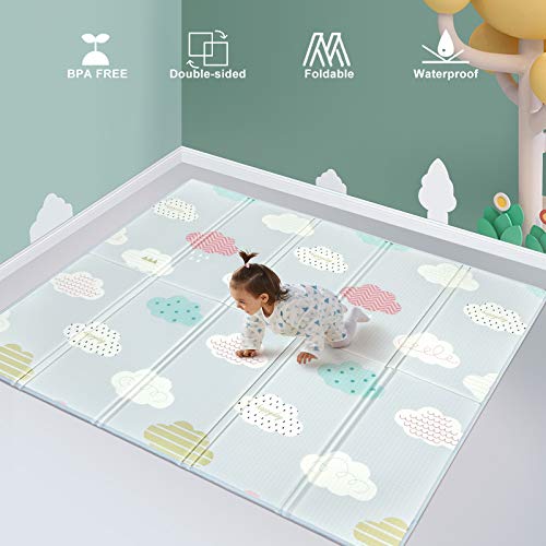 Image of UANLAUO Foldable Baby Play Mat, Extra Large Waterproof Activity Playmats for Babies,Toddlers, Infants, Play & Tummy Time, Foam Baby Mat for Floor with Travel Bag