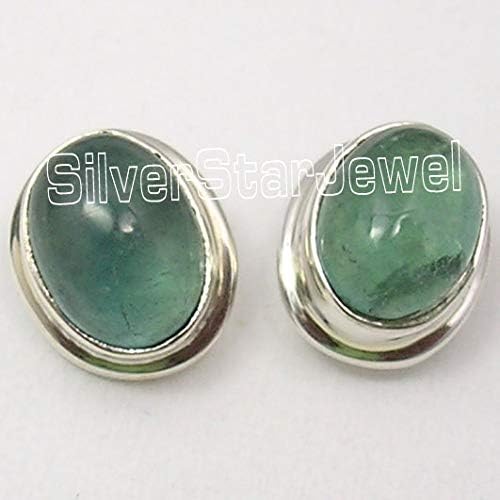 Genuine 6 x 8 mm Cabochon Apatite Stud Earrings 0.5" 925 Solid Silver - Image 2