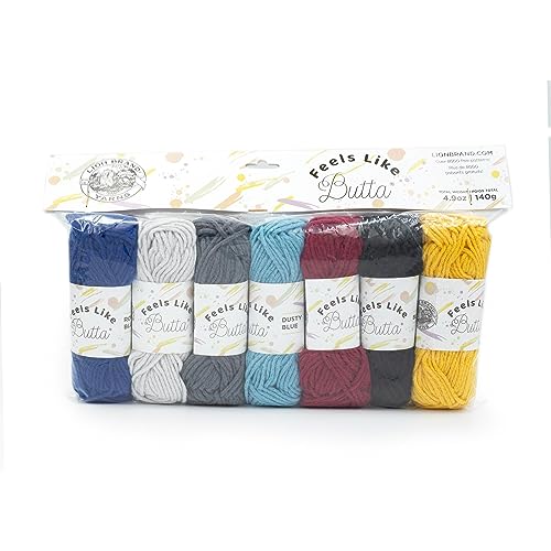 Image of Lion Brand Yarn, Feel Like Butta Velvety Soft Yarn for Knitting, Crochet, and Crafts, Bold, 7 Assorted Pack, Chenille Like Fiber for Plush Baby Blankets, Amigurumi Toys, and Worsted Weight Sweaters