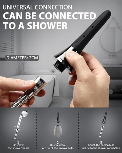 Image of Douches for Men Enema Bulb - Anal Douche Anti-Backflow & Leakproof, Flexible Silicone Tube, 7 Spouts, Shower-Connected, Portable Douche for Travel and Home 8.3oz, (Black)