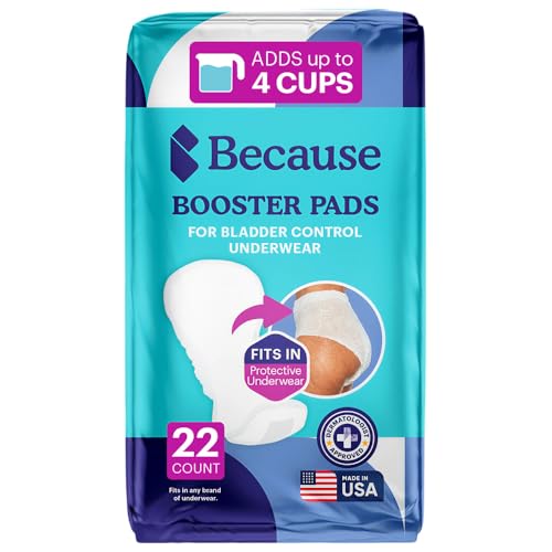 Because Premium Incontinence Booster Pads for Men and Women, Adds Extra Absorbency to Adult Diapers, Super Soft, Adhesive Strip Backing, Unisex, 22 Count