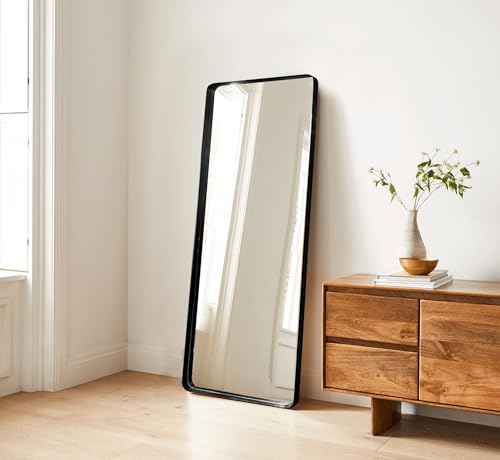 Image of Gharaana Full-Length Metal Mirror, Bold Black Frame, Standing Design for Living Room and Bedroom, 58x23 cm
