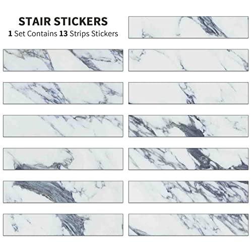 Niaodidili Marble Self Adhesive Stair Stickers, Peel And Stick Vinyl Stair Risers Staircase Murals Decals Sticker Decor For Steps,7.1X39.4In X13Pcs, 39.4Inchx7.1Inchx13Pcs #TOP5