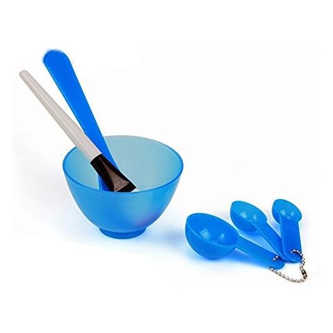 SupplyEU Blue 4 in 1 Facial Skin Care DIY Homemade Mask Bowl Spoons Brush Tools Set Cover
