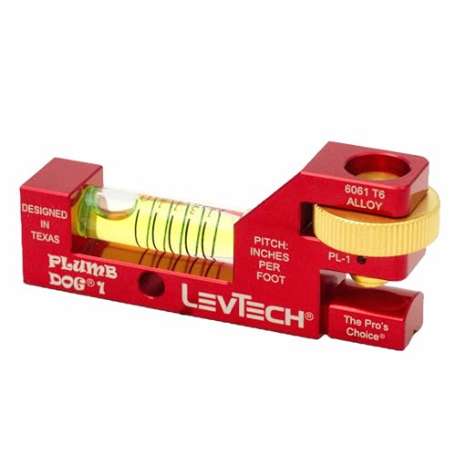 LEVTECH Plumbers Gradient 1-Vial Compact Level with Elastic Pipe Strap and Thumbwheel PL1 Replaceable Vial Compatible Slotted Screwdriver