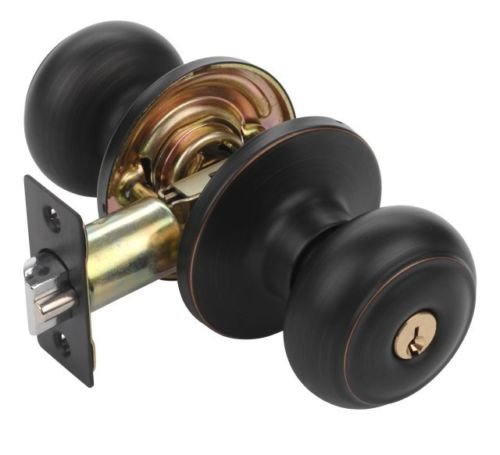 Oil Rubbed Bronze Sierra Keyed Entry Door Hardware Knobs lock with keys or touch pads from the outside and turn buttons from inside