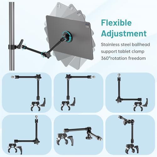 Image of Magnetic iPad Holder for Microphone Stand / Music Stand,Tablet Mount Compatible with MagSafe 4.7~13.5 inch iPad /Pro /Mini /Air,Galaxy Tab,Nexus,e-Reader,iPhone,360Adjustable 10 inch Long Aluminum Alloy Arm