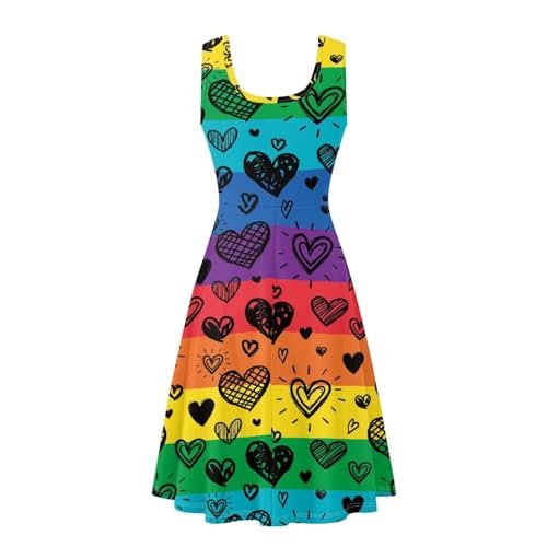 Image of TOADDITDO Women's Sleeveless O Neck Beach A-Line Party Coctail Tank Dresses Flared Sundress