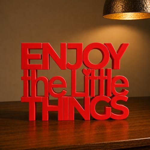 Image of Mad Masters Enjoy The Little Things Spiritual Desk Decor - Aesthetic Table, Shelf & Wall Showpiece for Home Office, Business. Vastu Friendly Gifting, Crimson Red (20.3 x 14.5 x 2.5 cm)