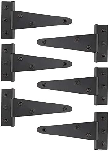 Rural365 Triangle Door Hinge 6 Pk - Light Duty 4 Inch T-Strap Farmhouse Style Door Hinges Matte Black Barn Door Hinges