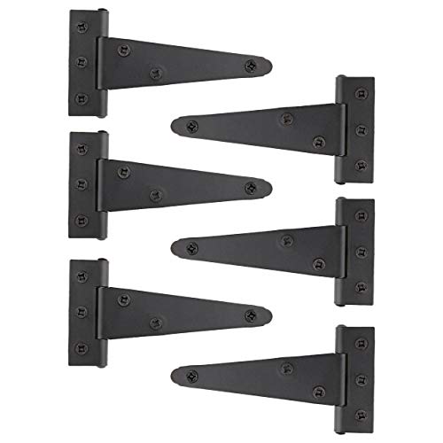 Rural365 Triangle Door Hinge 6 Pk - Light Duty 4 Inch T-Strap Farmhouse Style Door Hinges Matte Black Barn Door Hinges #TOP4